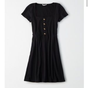 Square Neck Button Front Shirt Dress